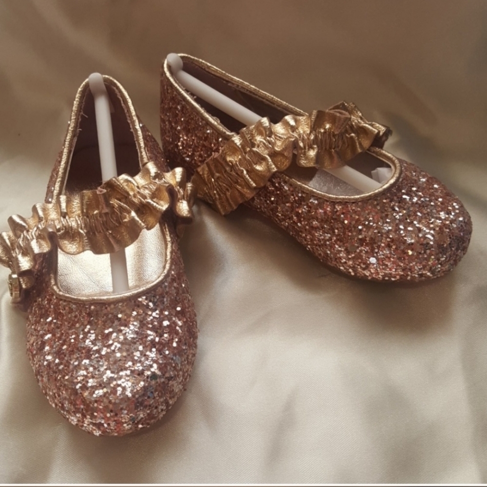 Michael Kors little girls gold glitter shoes